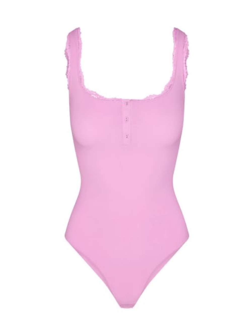 Skims Fits Everybody Henley Lace Brief Bodysuit in Petal Pink Medium